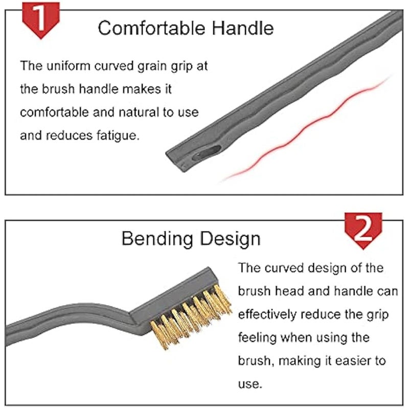 12 Pcs Brass Wire Brushes Scratch Brushes, Curved Handle Wire Bristle Scratch Brushes, Mini Brushes for Cleaning Welding Slag Rust - Image 3